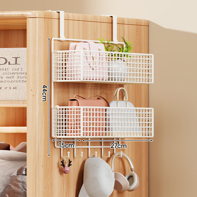 Over-the-Door Metal Grid Hanging Organizer with Four Stackable Baskets and Hooks