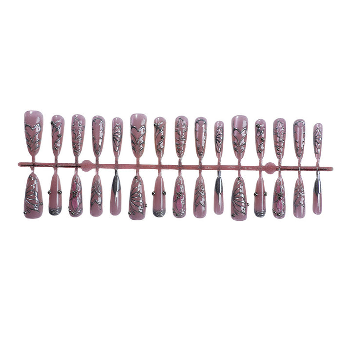 Artistic Press-On Nail Set with Intricate Floral Designs kalsten