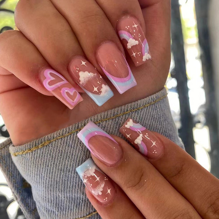 Creative Nail Art with Heart and Cloud Design Kalsten