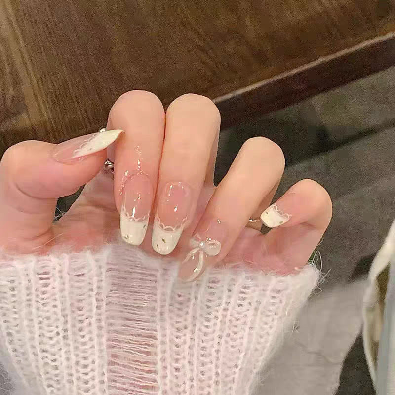 Artistic Press-On Nail Set with Elegant Floral and Gemstone Accents Kalsten