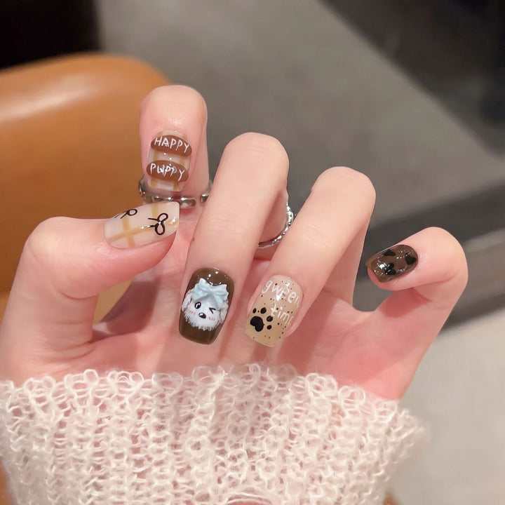 Playful Cartoon Dog-Themed Press-On Nail Art Set Kalsten