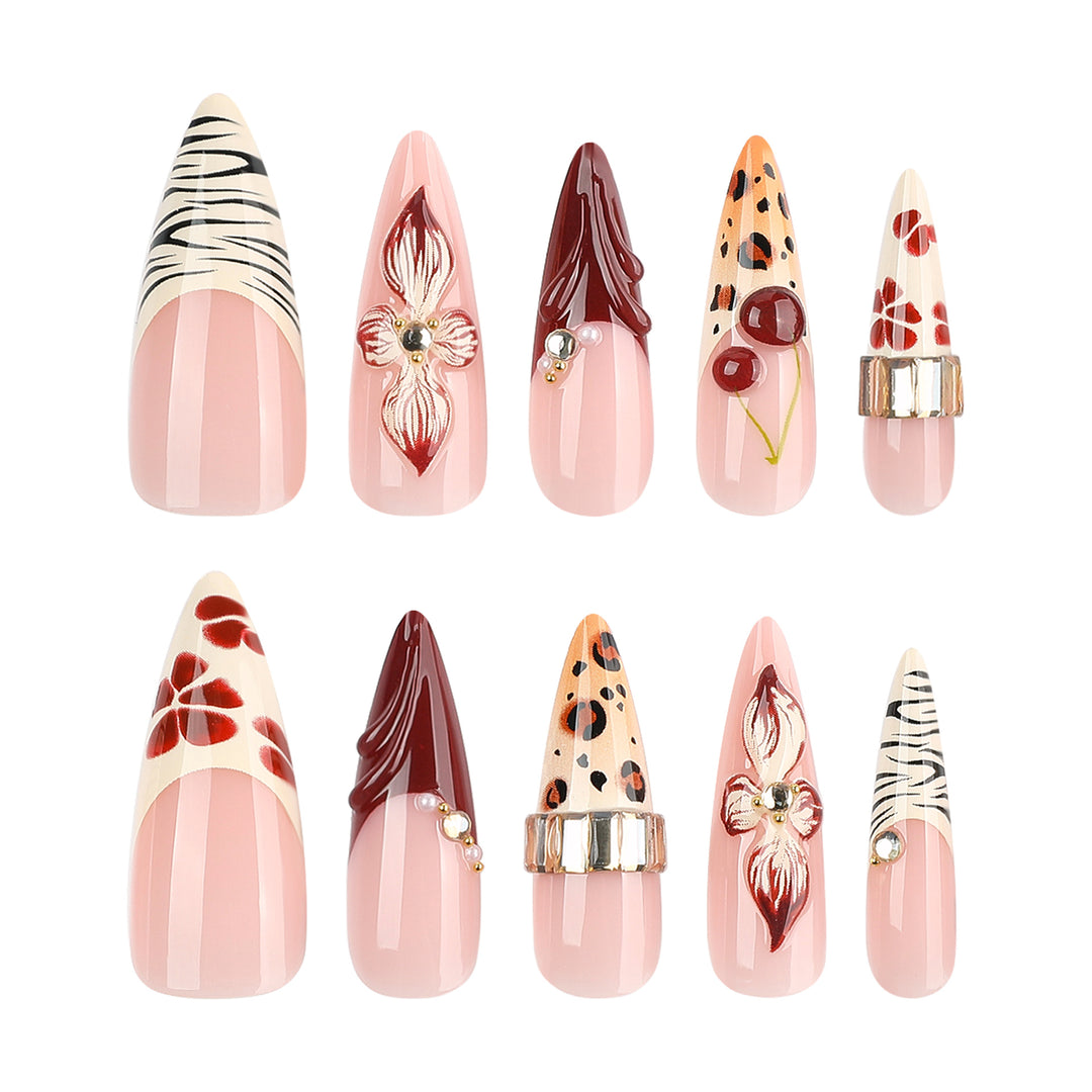 Artificial nail art with floral and animal motifs Kalsten