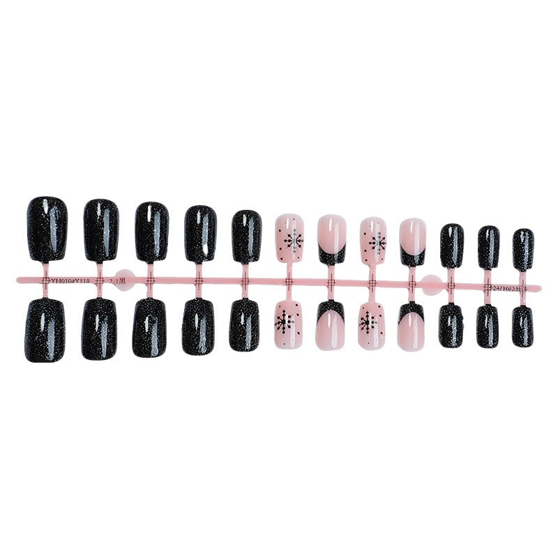 Artificial nail set with elegant black and rose designs Kalsten