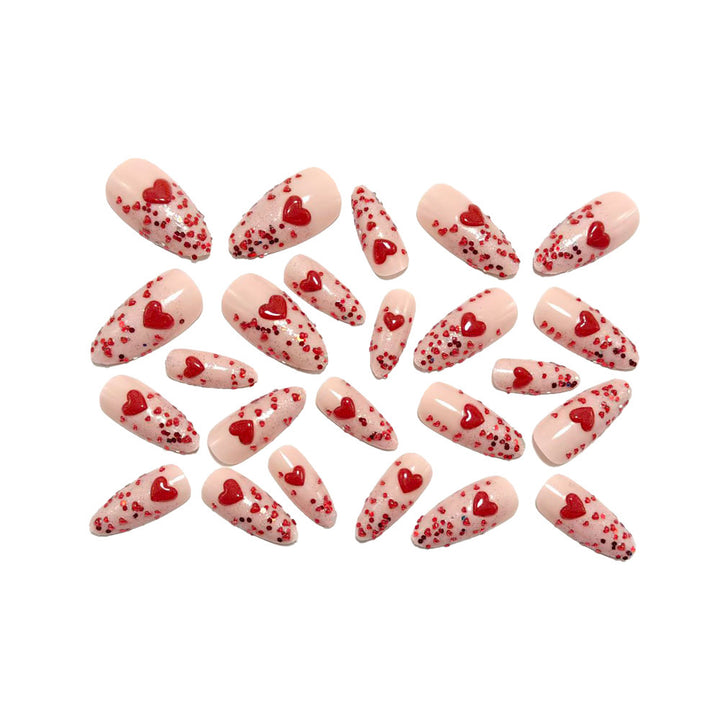 Glamorous artificial nails with heart design and glitter Kalsten