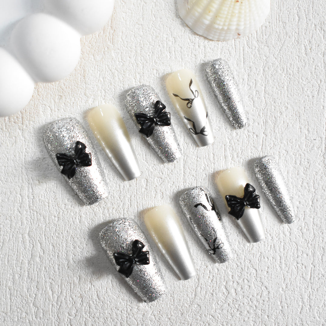 Glittery Bow-Accent Press-On Nail Set Kalsten