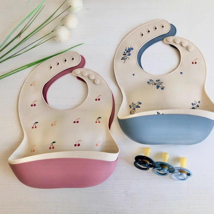 Waterproof Food-Catch Silicone Bib with Adjustable Neck Snaps and Deep Crumb Pocket