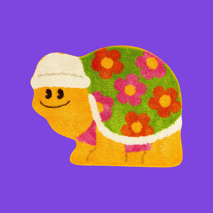 Floral Turtle-Shaped Bath Mat