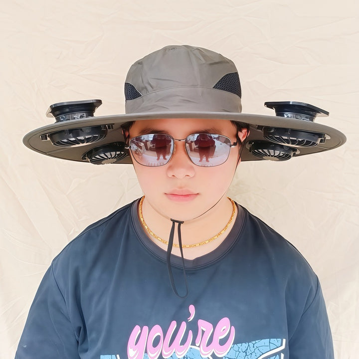 Wide-brimmed sun hat with detachable swivel solar fans and adjustable chin strap Kalsten