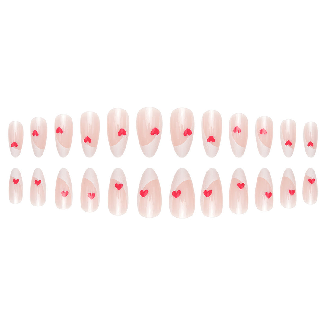 Elegant French Tip Press-On Nails with Heart Accents Kalsten