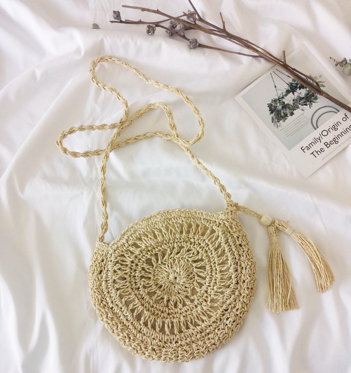 Beef Macrame Shoulder Bag with Tassel Kalsten