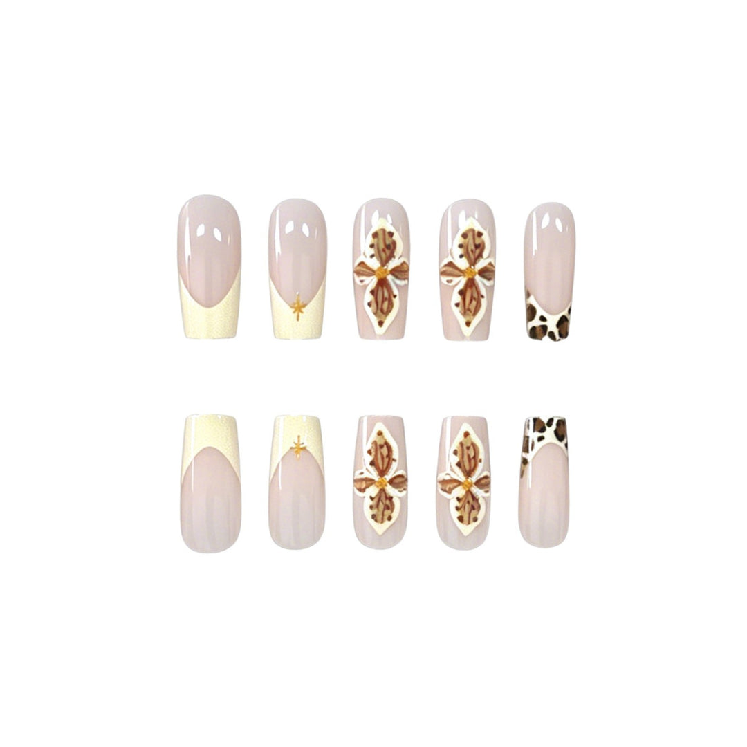 Decorative Acrylic Nail Extensions with Floral and Leopard Design Kalsten