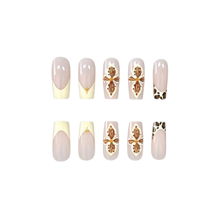 Decorative Acrylic Nail Extensions with Floral and Leopard Design Kalsten