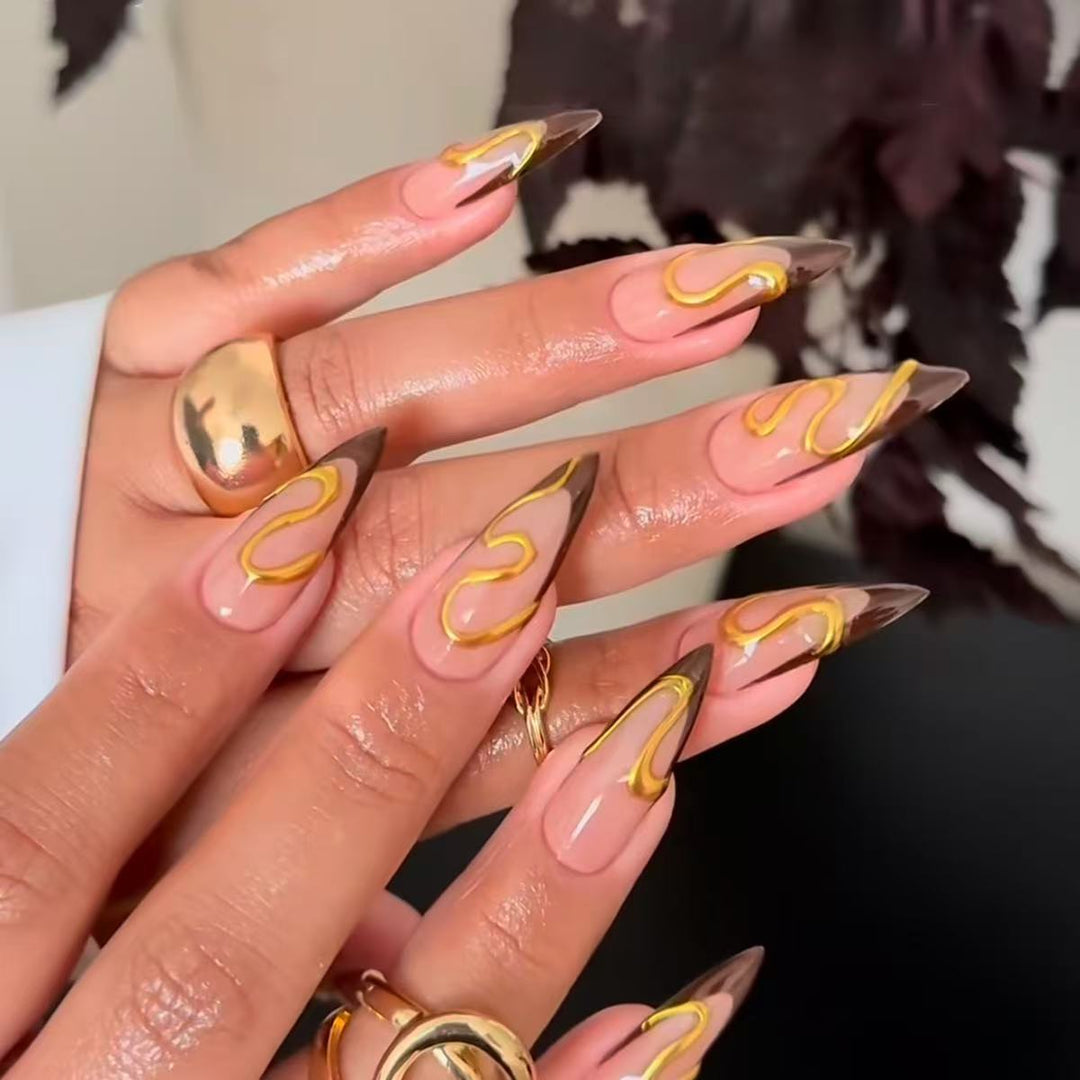 Artistic Stiletto Nail Extensions with Abstract Design Kalsten