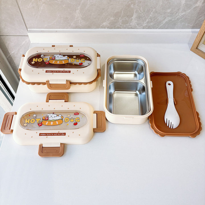 Cartoon-Themed Food Storage Bento Box With Utensils