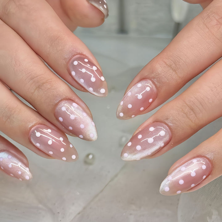 Artistic Almond-Shaped Press-On Nail Set with Whimsical Dot Design Kalsten