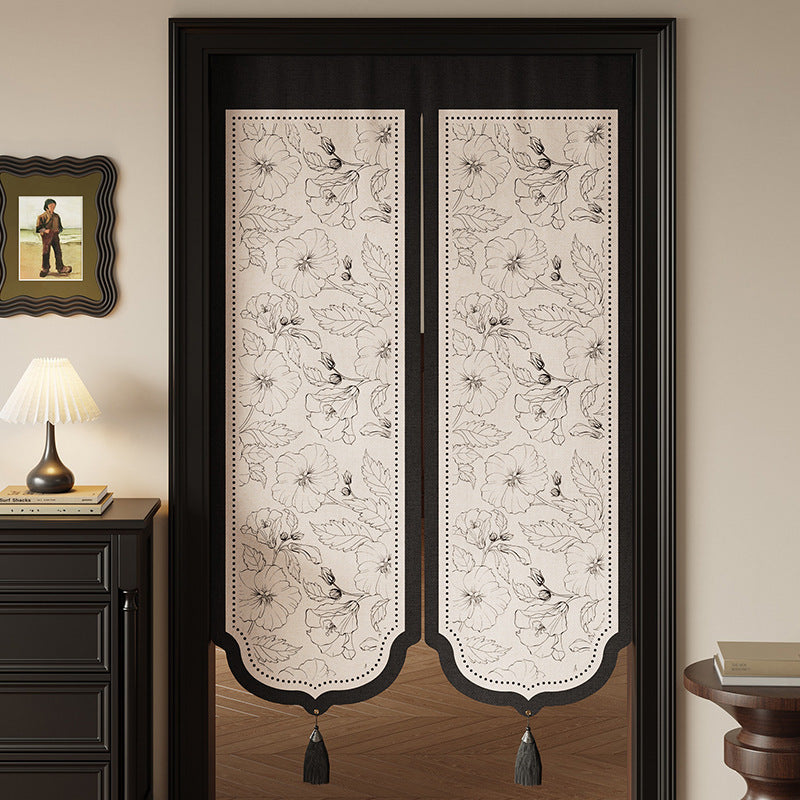 Decorative Floral Split Door Panel Curtain with Tassel Weight