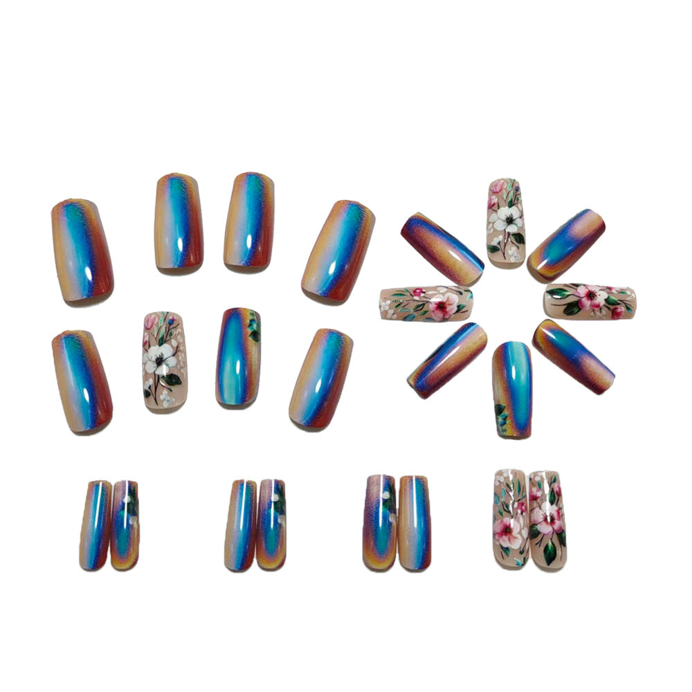 Artificial nails with elegant floral designs and holographic effect Kalsten