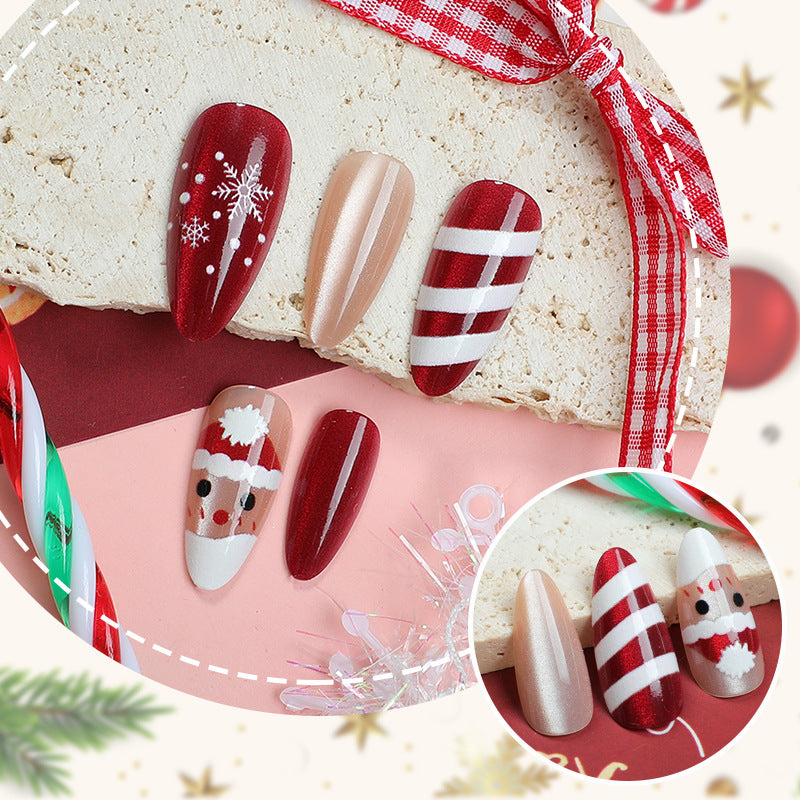 Festive Holiday-Themed Press-On Nail Art Design