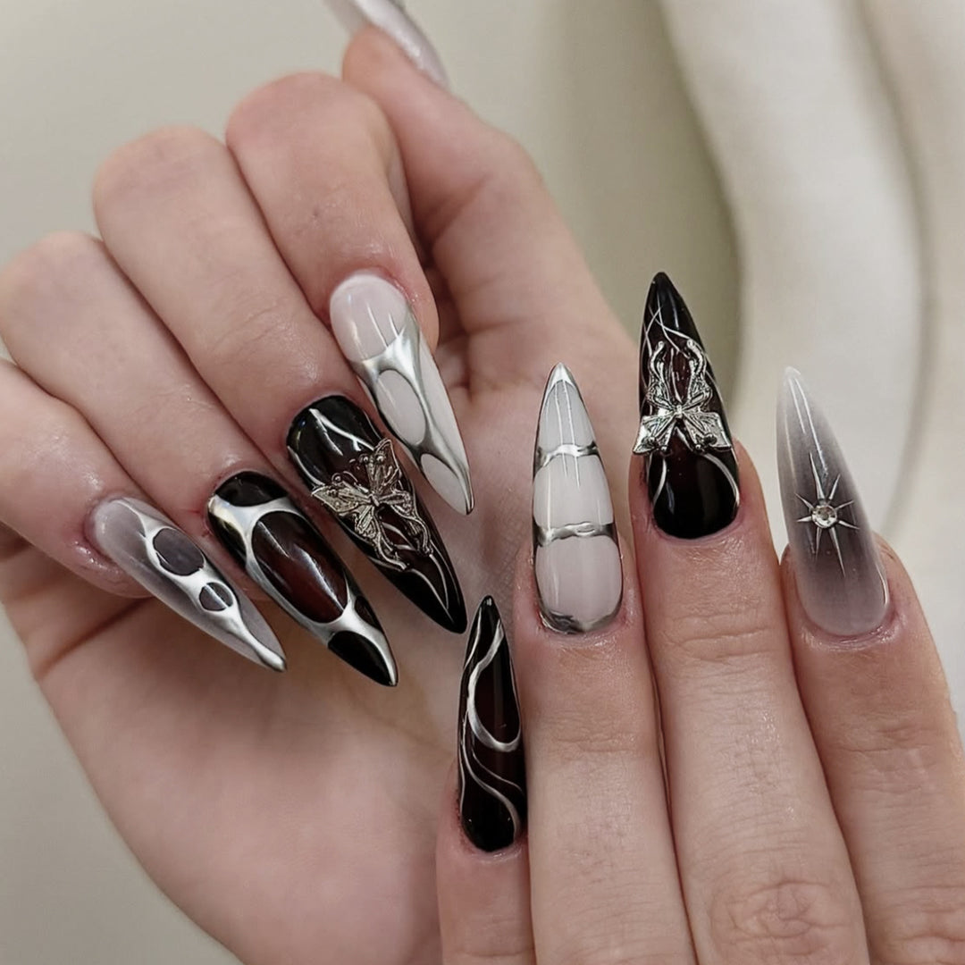 Gothic Themed Stiletto Nail Art Extensions Kalsten