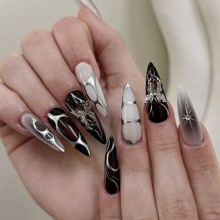 Gothic Themed Stiletto Nail Art Extensions Kalsten