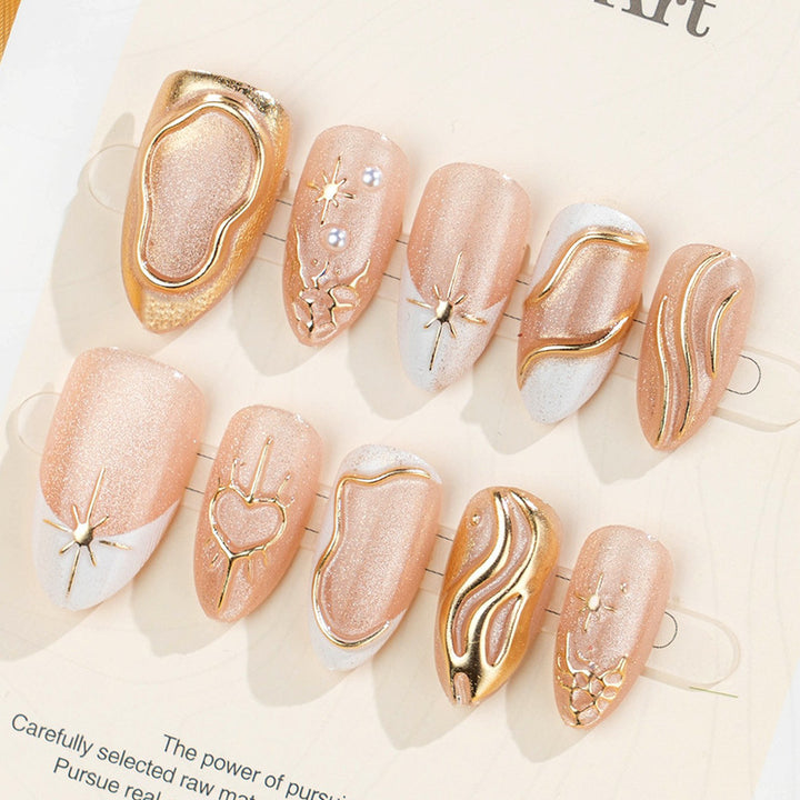 Decorative Press-On Nail Art Set with Elegant Gold Accents kalsten 1788495840