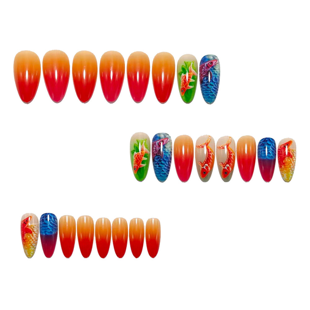 Artificial nails with 3D Koi fish design Kalsten