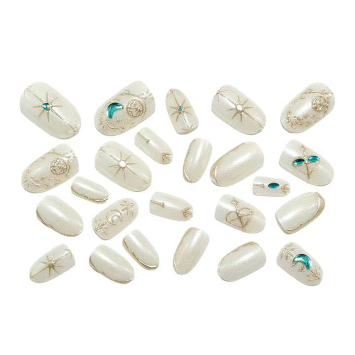 Artificial nails with noble glitter accents and symbol motif Kalsten