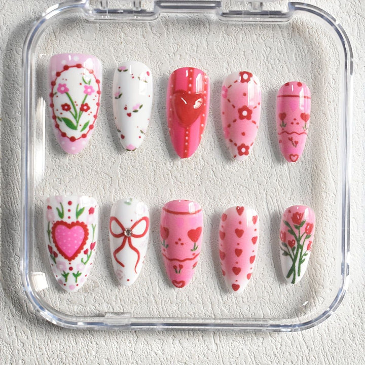 Romantic Floral Themed Press-On Nail Art Kalsten