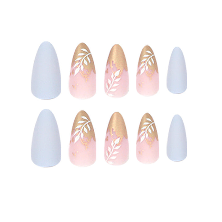 Artificial Stiletto Nails with Elegant Leaf Design Kalsten