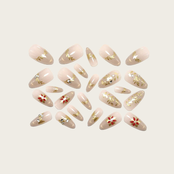 Artificial nails with elegant flower design and glitter accents Kalsten