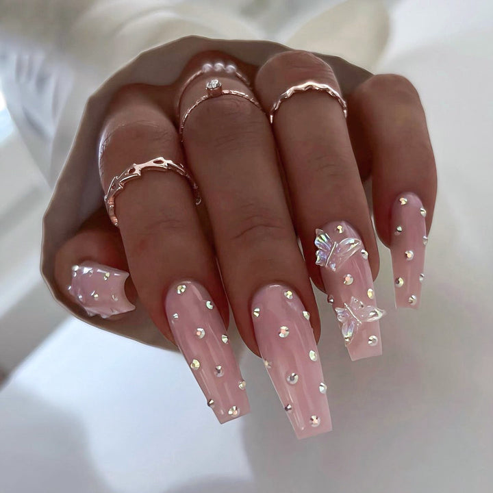 Artificial nail tips with glamorous rhinestone and butterfly designs Kalsten