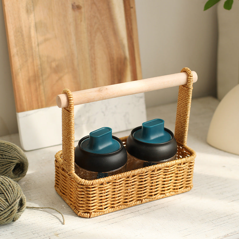Unisex Modern Storage Basket with Stylish Wood Handle Kalsten