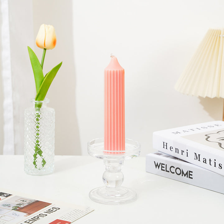 Pedestal Glass Candle Holder with Round Dish and Weighted Base for Taper & Short Pillar Candles