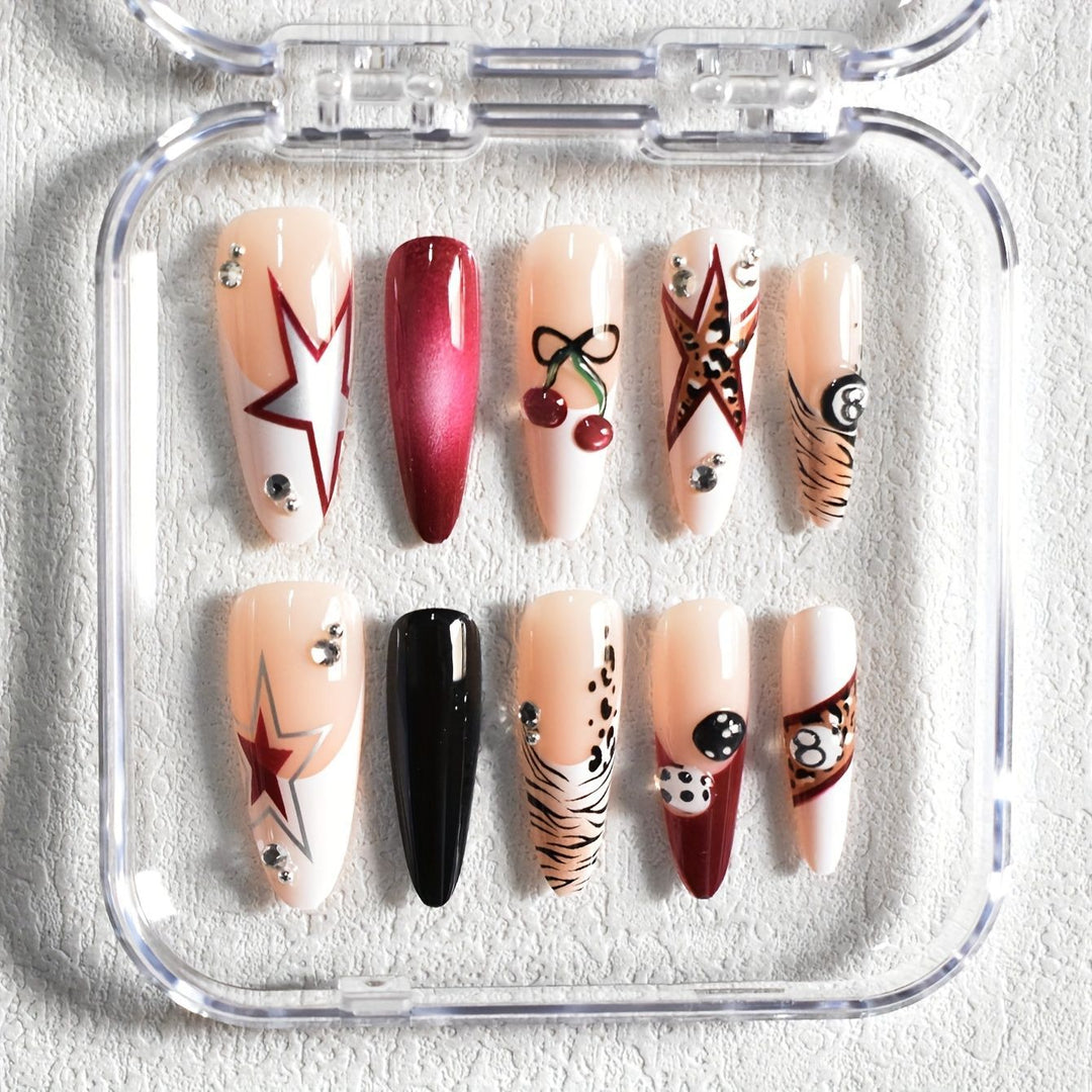 Artistic Stiletto Press-On Nail Set with Unique Designs Kalsten