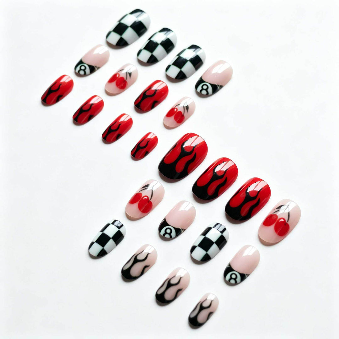 Artistic Flame and Cherry Nail Art Set