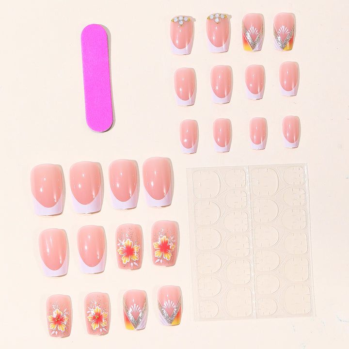 Elegant Floral French Tip Nail Art Kalsten