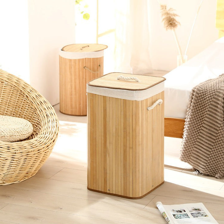 Elegant Laundry Basket Made of Bamboo with Practical Lid Kalsten