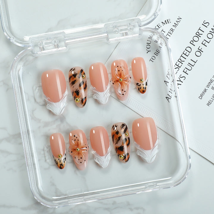 Artificial nail set with floral and leopard patterns Kalsten