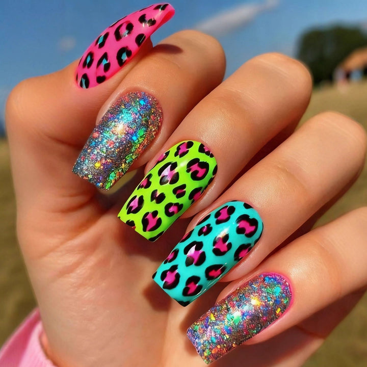 Colorful art nail creation with leopard motif Kalsten