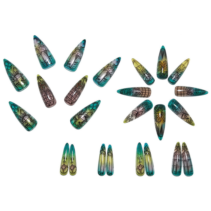Artificial nails in elegant stiletto design with elaborate motifs Kalsten
