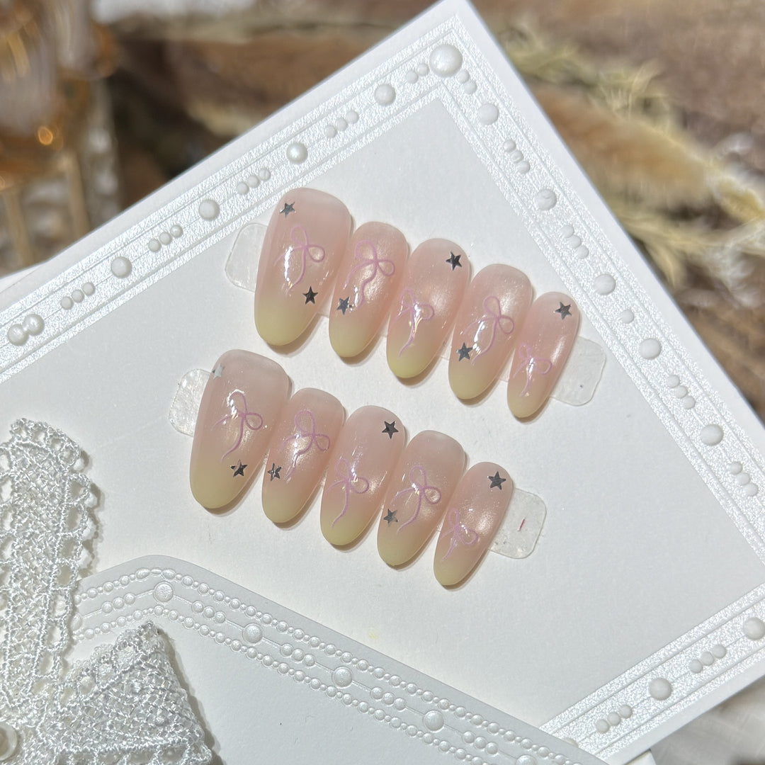 Press-On Nail Set with Bow and Star Accents Kalsten