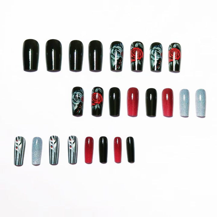 Elegant Artificial Nails with Noble Rose Design Kalsten
