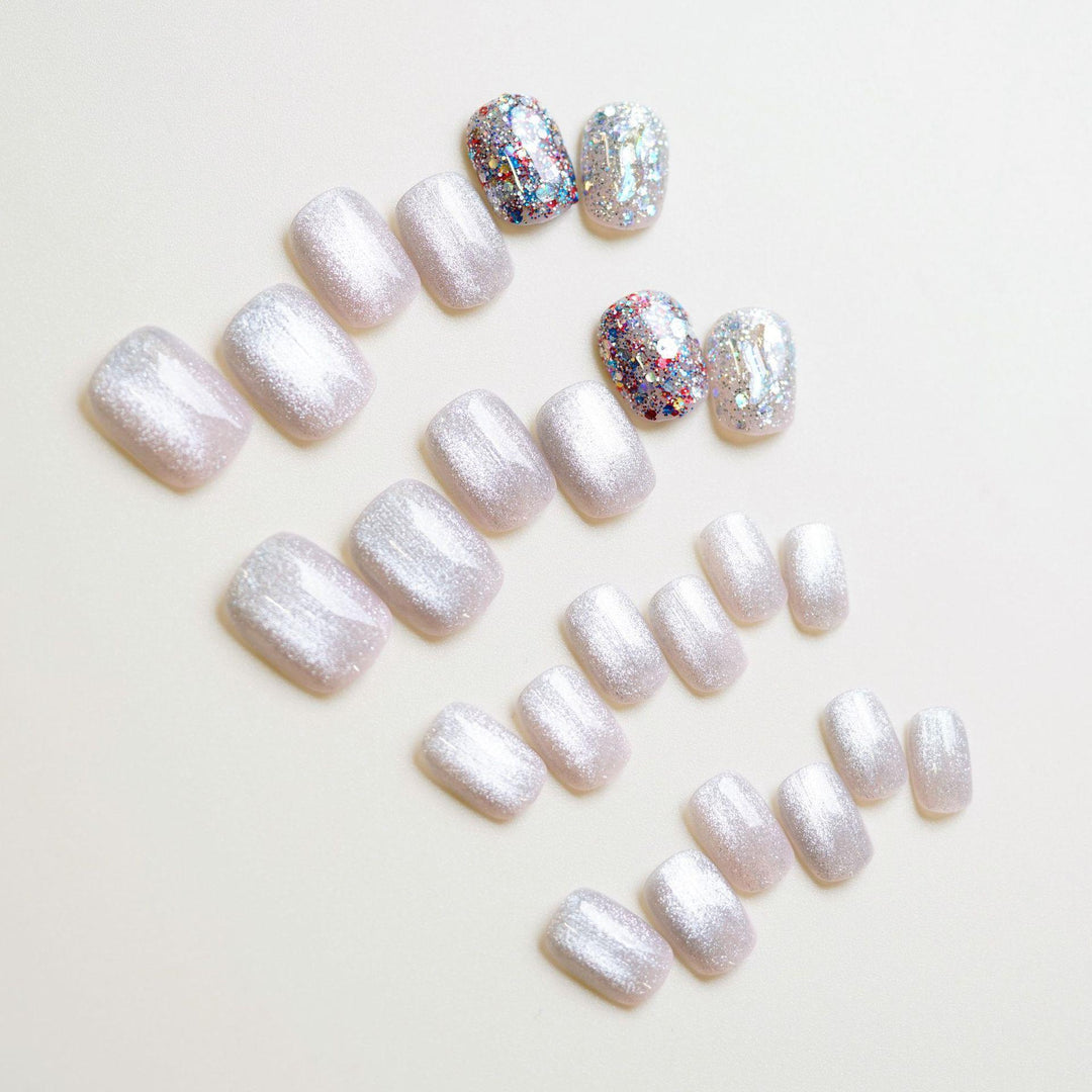 Glittery Press-On Nail Set with Artistic Foil Design Kalsten