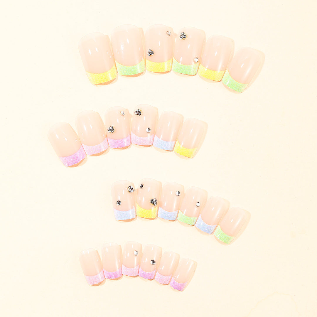 Elegant Pastel Gradient Nail Art Extensions with Rhinestone Accents Kalsten