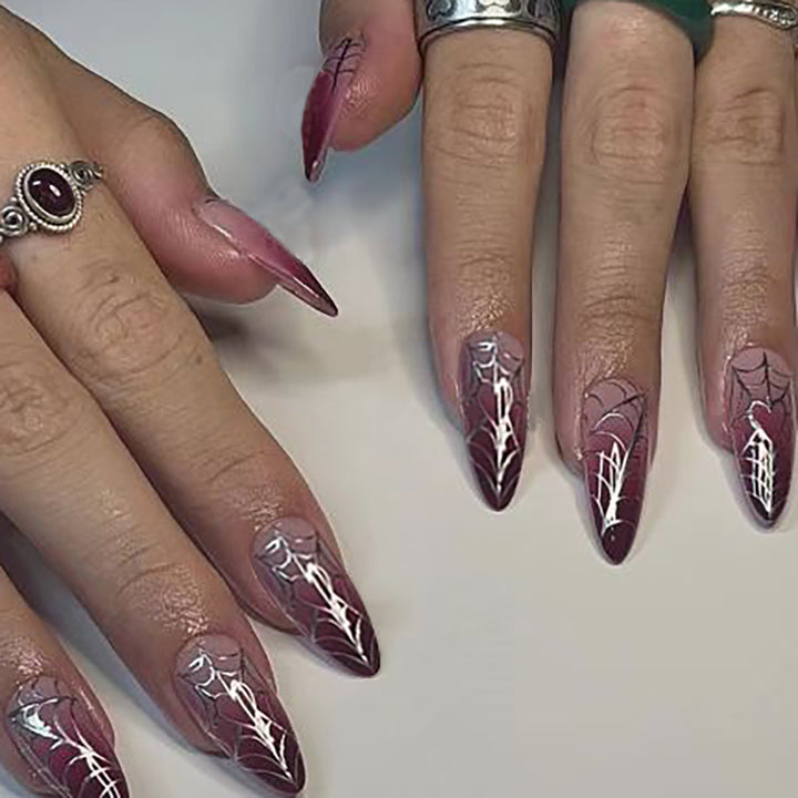 Stiletto Press-On Nails with Spider Web Design Kalsten