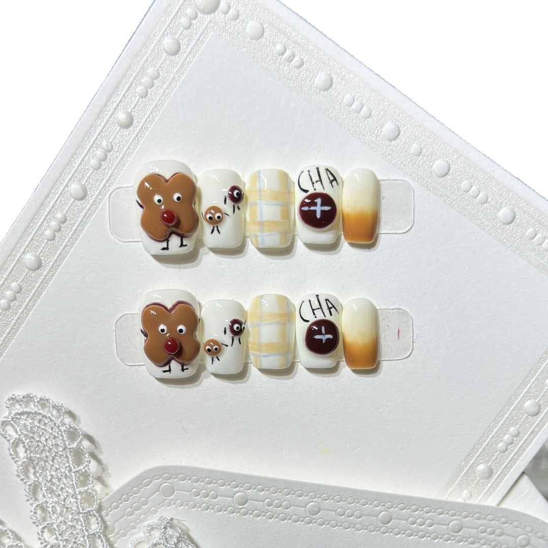 Whimsical Gingerbread Press-On Nail Art Set Kalsten