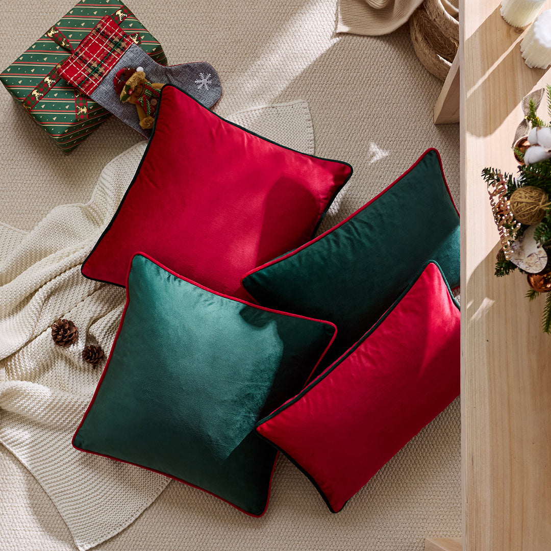 Luxe Velvet Square Accent Pillow with Contrast Piping and Hidden Zipper