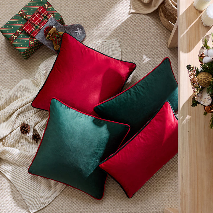 Luxe Velvet Square Accent Pillow with Contrast Piping and Hidden Zipper