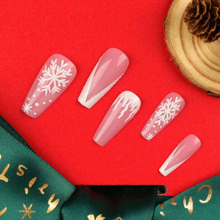 Artful Stiletto Nails with Snowflake Design Kalsten
