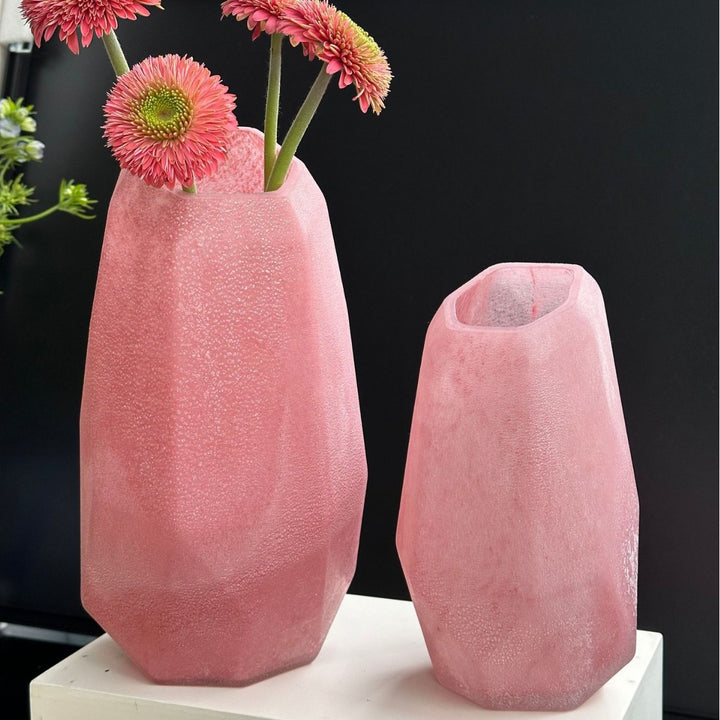 Geometric Matte Ceramic Tall Table Vase with Faceted Base Kalsten